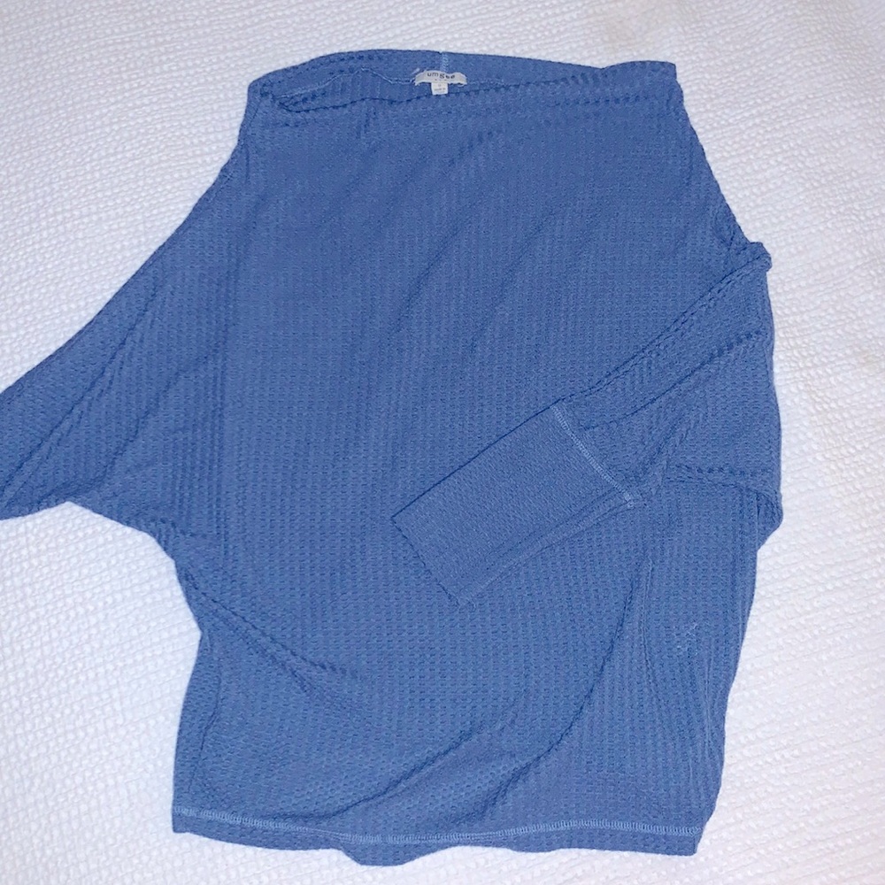 Talulah Blue Waffle-Knit Off-the-Shoulder Top